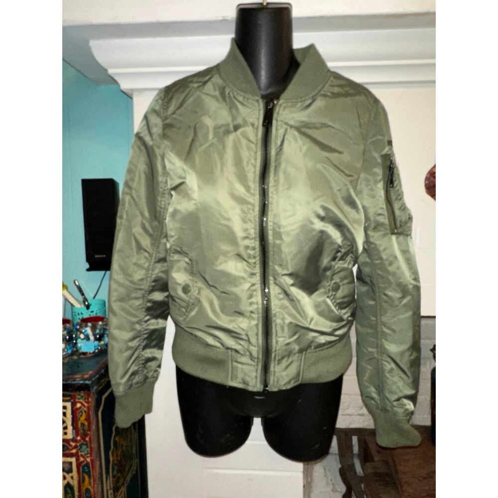 SCHOTT OLIVE GREEN AVIATOR BOMBER ARMY FIELD JACKET XS ORANGE LINING
